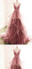 Sexy Dark Pink V-neck Spaghetti Straps A-line Lace Appliques Layer Evening Gown Maxi Long Formal Dresses Prom Dresses with Ruffles ,WGP903