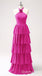 Hot Pink Layer A-line Halter Evening Gown Maxi Long Evening Party Prom Dresses ,WGP1208