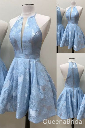 Blue Appliques A-line Graduation Party Short Homecoming Dresses , QB0807