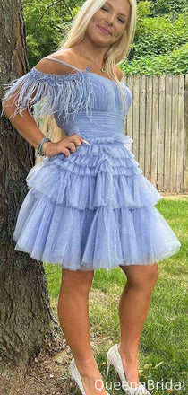Elegant Spaghetti Strap Off-shoulder A-line Short Mini Homecoming Dress,QB1090