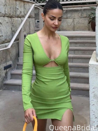 Sexy Long Sleeves V-neck Sheath Short Mini Homecoming Dress,QB1092