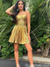 Sexy Gold Spaghetti Strap A-line Short Mini Homecoming Dress,QB1095