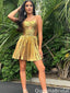 Sexy Gold Spaghetti Strap A-line Short Mini Homecoming Dress,QB1095