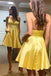 Elegant Yellow Spaghetti Straps V Neck Simple Cheap Short Homecoming Dresses, QB0508