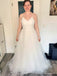 Elegant White Spaghetti Strap A-Line Lace V Neck Long Wedding Dresses,WGP216