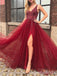 Gorgeous Sexy V-neck High Slit Open Back Sparkle Tulle Evening Gown Long Prom Dresses,WGP729