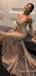 Sparkle Champagne Strapless Long Sleeves Mermaid Long Prom Dresses to Impress with Slit,WGP1338