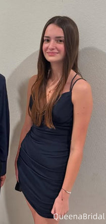 Casual Spaghetti Strap V-neck Sheath Short Mini Homecoming Dress,QB0980