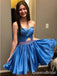 Blue Sweetheart Unique Strapless A-line Short Homecoming Dresses with Ruffles, QB0536