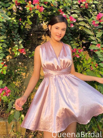 Casual Halter V-neck A-line Short Mini Homecoming Dress,QB1096