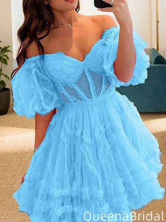 Gorgeous Off-shoulder A-line Short Mini Homecoming Dress,QB1098