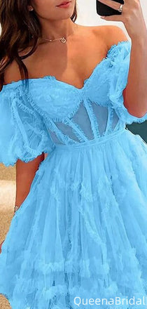 Gorgeous Off-shoulder A-line Short Mini Homecoming Dress,QB1098