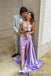 Elegant Strapless Lilac Side Slit Pleats Sheath Long Prom Dresses with Trailing ,WGP1582