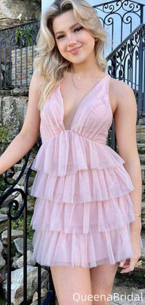 Elegant Halter V-neck A-line Short Mini Homecoming Dress,QB1099