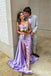 Elegant Strapless Lilac Side Slit Pleats Sheath Long Prom Dresses with Trailing ,WGP1582