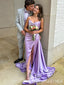 Elegant Strapless Lilac Side Slit Pleats Sheath Long Prom Dresses with Trailing ,WGP1582