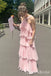 Elegant Light Pink Tiered Sheath Long Prom Dresses  ,WGP1583