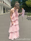 Elegant Light Pink Tiered Sheath Long Prom Dresses  ,WGP1583