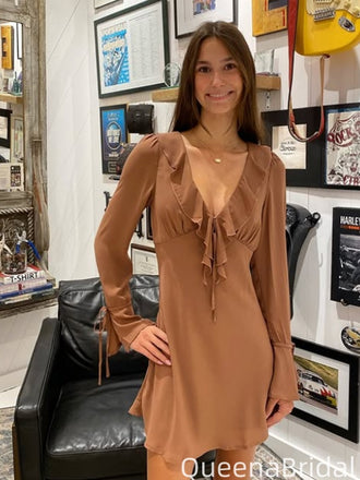 Casual Long Sleeves A-line Short Mini Homecoming Dress,QB1105