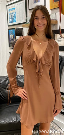 Casual Long Sleeves A-line Short Mini Homecoming Dress,QB1105