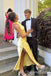 Sexy Halter Yellow Side Slit Sheath Long Prom Dresses  ,WGP1588