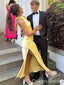 Sexy Halter Yellow Side Slit Sheath Long Prom Dresses  ,WGP1588