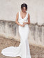 Elegant White Open Back Mermaid Plunging  Long Wedding Dresses with Trailing ,WGP223