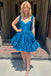 Elegant Blue Spaghetti Straps Ruffles Simple Cheap A-Line Short Homecoming Dresses, QB0507