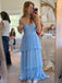 Sexy Blue Tiered Chiffon Strapless Sweetheart Party Dress Long Prom Dresses to Impress ,WGP1394