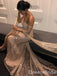 Sparkle Champagne Strapless Long Sleeves Mermaid Long Prom Dresses to Impress with Slit,WGP1338