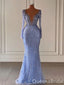 Purple Plunging Long Sleeves Mermaid Evening Gown Long Evening Party Prom Dresses ,WGP1243