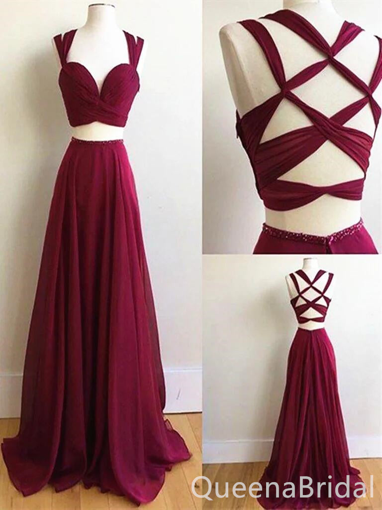 Two Pieces Burgundy Sweetheart Sheer Corset A-line Evening Gown Maxi Long Formal Dresses Prom Dresses ,WGP951