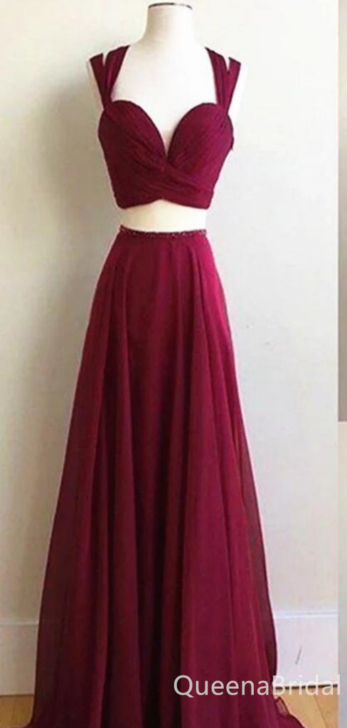 Two Pieces Burgundy Sweetheart Sheer Corset A-line Evening Gown Maxi Long Formal Dresses Prom Dresses ,WGP951