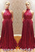 Red Sparkle Halter A-line Evening Gown Maxi Long Evening Party Prom Dresses with Pleats,WGP1059