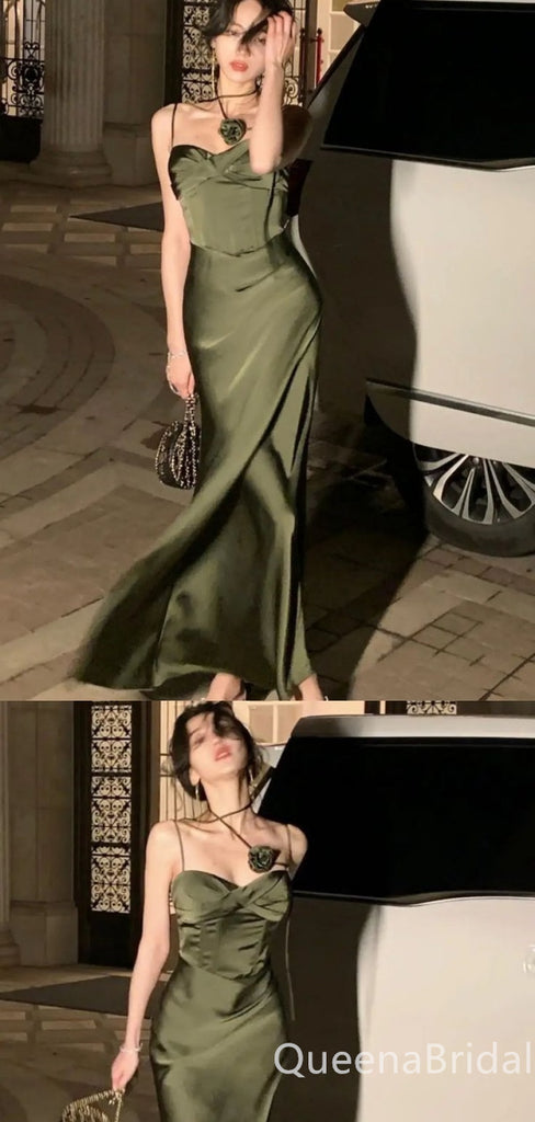 Olive Spaghetti Straps Sweetheart Mermaid Evening Gown Maxi Long Evening Party Prom Dresses ,WGP1002