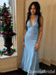 Gorgeous Blue Plunging V Neck Mermaid Long Prom Dresses  ,WGP1594