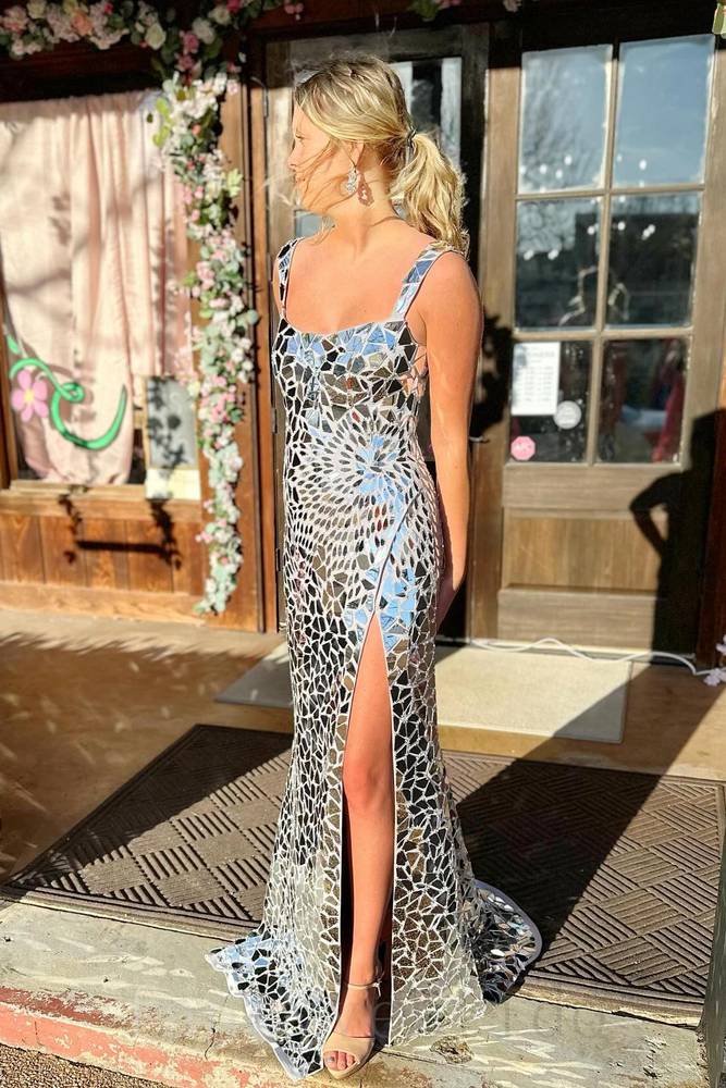 Elegant Silver Spaghetti Straps Mermaid Long Formal Gown to Impress,WGP1859