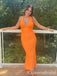 Gorgeous Orange V Neck Mermaid Long Prom Dresses  ,WGP1595