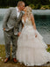 A-line Floral Appliques Layer Fluffy Plunging Long Wedding Dresses with Trailing ,WGP224