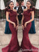 Gorgeous Elegant Burgundy One Shoulder Mermaid Evening Gown Maxi Long Formal Dresses Prom Dresses with Ruffles ,WGP905