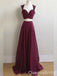 Two Pieces Burgundy Sweetheart Sheer Corset A-line Evening Gown Maxi Long Formal Dresses Prom Dresses ,WGP951