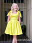 Elegant Yellow Spaghetti Straps Simple Cheap A-Line Short Homecoming Dresses, QB0506