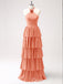 Orange Layer A-line Halter Evening Gown Maxi Long Evening Party Prom Dresses ,WGP1210