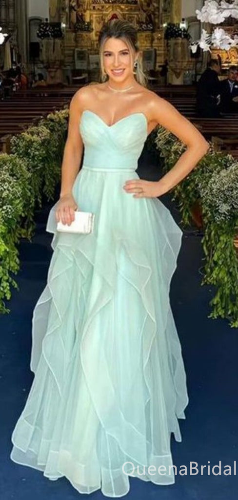 Elegant Mint Green Strapless Sweetheart Evening Gown Maxi Long Formal Dresses Prom Dresses with Ruffles,WGP935