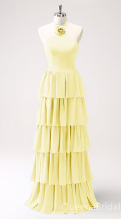 Daffodil Layer A-line Halter Evening Gown Maxi Long Evening Party Prom Dresses ,WGP1211