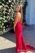 Sexy Red V Neck Lace up Back Mermaid Long Party Dress Prom Dresses ,WGP1895