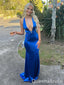 Sexy Blue Plunging Lace up Back Mermaid Long Party Dress Prom Dresses ,WGP1894