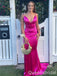 Sexy Fuchsia Spaghetti Straps V Neck Open Back Mermaid Long Party Dress Prom Dresses ,WGP1889