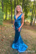 Sexy Stunning Plunging Blue Mermaid Long Party Dress Prom Dresses ,WGP1888