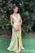 Stylish Light Yellow V Neck Front Slit Spaghetti Straps Sheath Long Party Dress Prom Dresses ,WGP1887